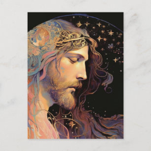 Carte Postale Arrière - plan noir Jésus en verre tendu
