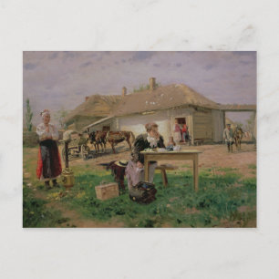 Carte Postale Arrivée d'une maîtresse d'école dans