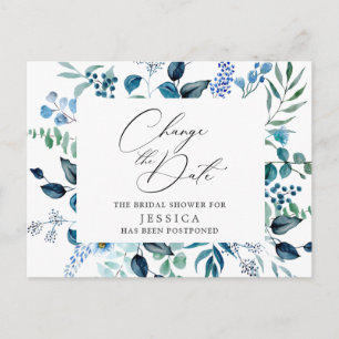 Carte Postale Arrosage de Mariée Reporté Date Élégantes Roses Bl