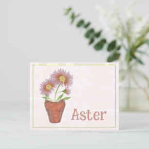 Carte Postale Art à l'aquarelle Fleur d'aster Fête d'anniversair
