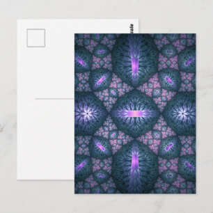 Carte Postale Art abstrait de motif fractal 3D bleu violet rose