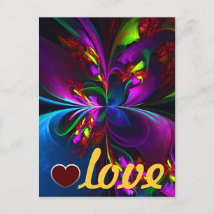 Carte Postale Art abstrait floral moderne motif rouge bleu #15