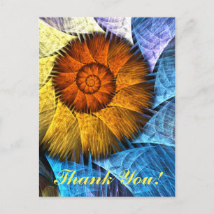 Carte Postale Art Abstrait Floral Orange Jaune Bleu Merci