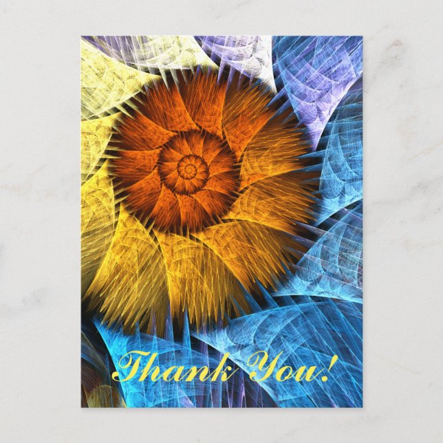 Carte Postale Art Abstrait Floral Orange Jaune Bleu Merci (Devant)