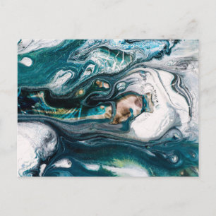CARTE POSTALE ART ABSTRAIT IMPRIMER CUIVRE BLANC TURQUOISE