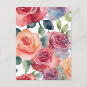 Carte Postale Art Abstrait - Roses d'aquarelle