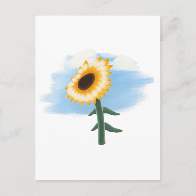 Carte Postale Art aquarelle ciel bleu et tournesol jaune (Devant)