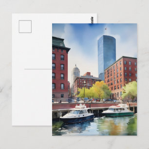 Carte Postale art aquarelle de Boston