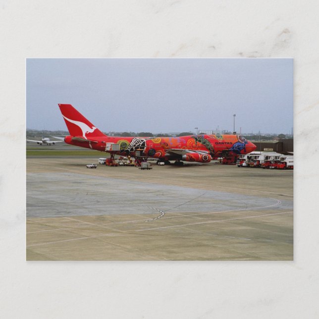 Carte Postale Art autochtone, Quantas 747, Kingsford Smith Airpo (Devant)