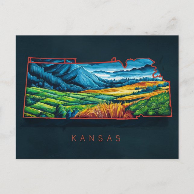 Carte Postale Art cartographique du Kansas (Devant)