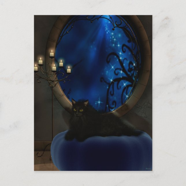 Carte Postale Art Chat Imaginaire Bleu de minuit (Devant)