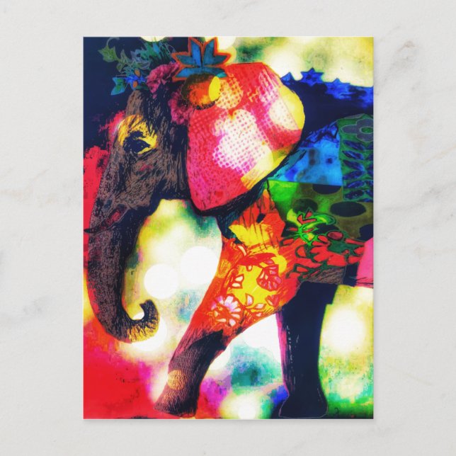 Carte Postale Art contemporain africain Eléphant Pop Art contemp (Devant)