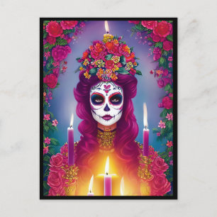 Carte Postale Art crâne de sucre - Belle femme à l'autel