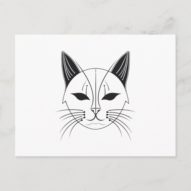 Carte Postale Art de la ligne face de chat noir (Devant)