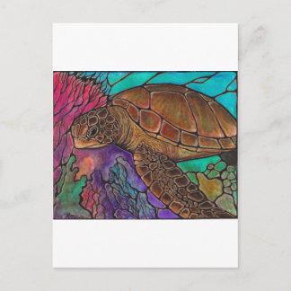 Carte Postale Art de la tortue marine...superbe style vitrail !