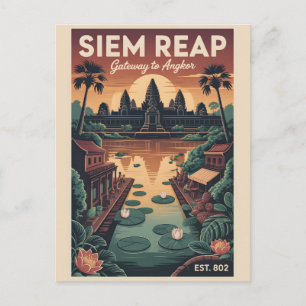 Carte Postale Art de l'affiche de voyage rétro de Siem Reap Camb