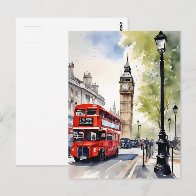 Carte Postale Art de l'aquarelle à Londres (Devant / Derrière)