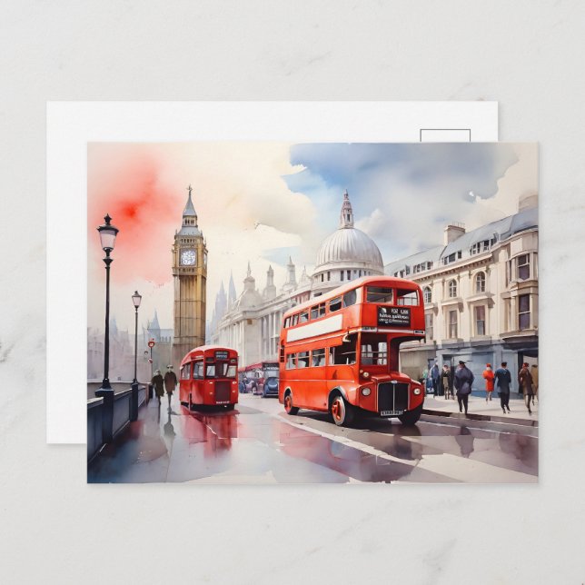 Carte Postale Art de l'aquarelle à Londres (Devant / Derrière)