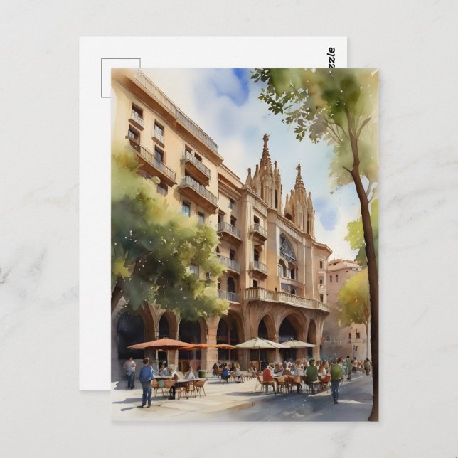Carte Postale Art de l'aquarelle de Barcelone (Devant / Derrière)