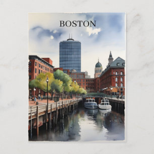 Carte Postale Art de l'aquarelle de Boston