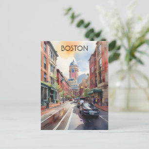 Carte Postale Art de l'aquarelle de Boston