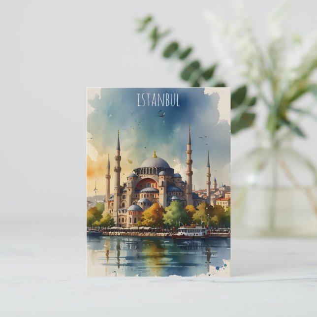 Carte Postale Art de l'aquarelle d'Istanbul (Debout devant)