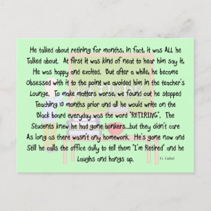 Carte Postale Art de l'histoire de l'enseignant à la retraite "O