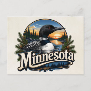 Carte Postale Art de l'oiseau de l'État Minnesota Loon