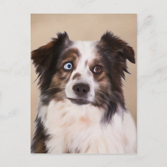 Carte Postale Art de peinture à l'huile de chien berger australi (Devant)