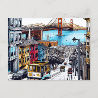 Carte Postale Art de style bande dessinée de San Francisco, Cali