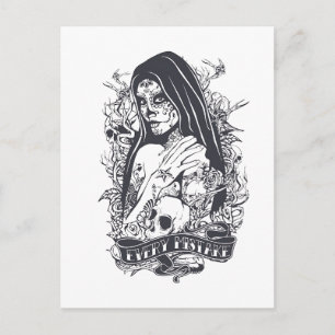 Carte Postale Art de tatouage de femme à crâne sucré gothique