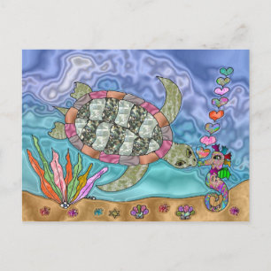 Carte Postale Art de tortue marine hippocampe psychédélique