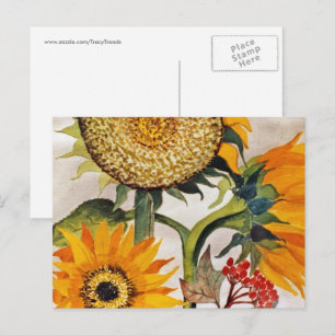 Carte Postale Art de tournesol de semis jaune orange