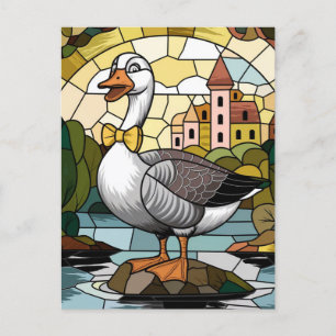 Carte Postale Art de verre coloré, Oie folle en verre coloré