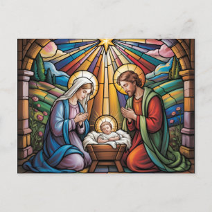 Carte Postale Art de verre teinté de la Nativité – Noël de la Sa