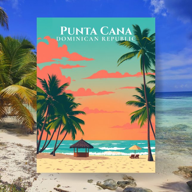 Carte Postale Art de voyage de plage en République dominicaine à (Punta Cana Dominican Republic Beach Travel Art Postcard
)