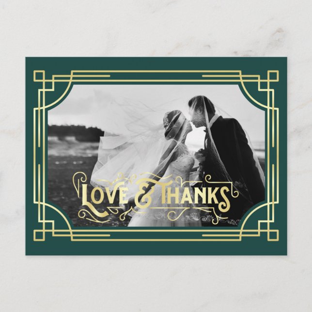 Carte Postale Art Déco Amour & Merci Gold Dark Green Merci (Devant)