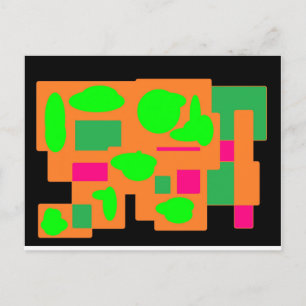 Carte Postale Art déco blocs couleurs rose vert noir