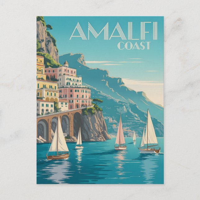 Carte Postale Art déco de la côte d'Amalfi (Devant)