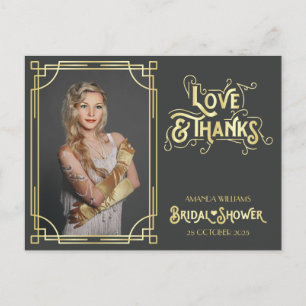Carte Postale Art Déco Fête des mariées Amour et merci votre pho