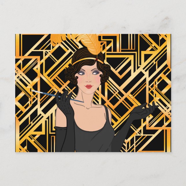 Carte Postale art déco, fille de nageoire, cru, grand Gatsby, (Devant)
