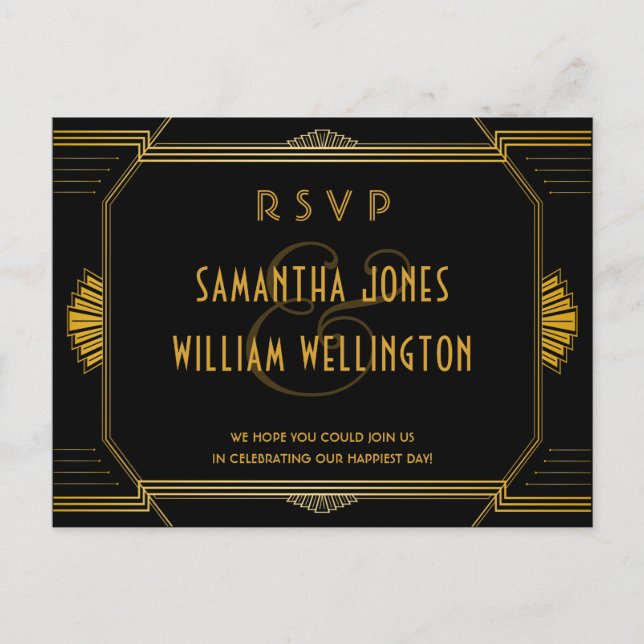 Carte postale Art Déco Gatsby Mariage moderne RSVP (Devant)