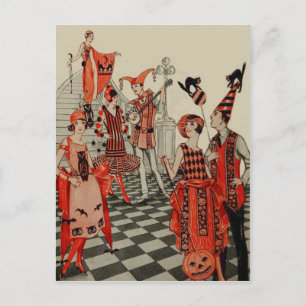 Carte Postale Art Déco Halloween Party Chat Noir Chat Chou Chat 