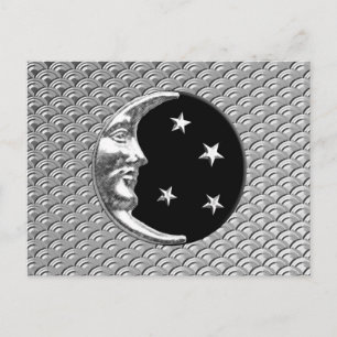 Carte Postale Art Déco Lune et étoiles - Noir et Argent