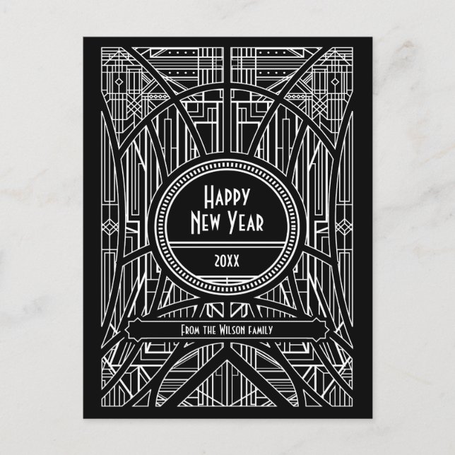 Carte Postale Art déco noir Bonne année (Devant)