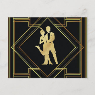 Carte Postale Art déco noir et or flapper années 1920