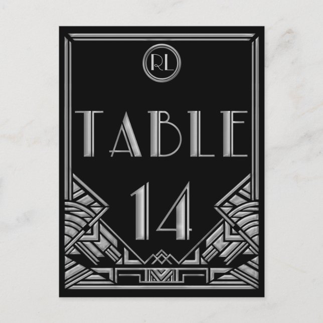 Carte Postale Art Déco Noir Gatsby Style Tableau Numéro 14 (Devant)