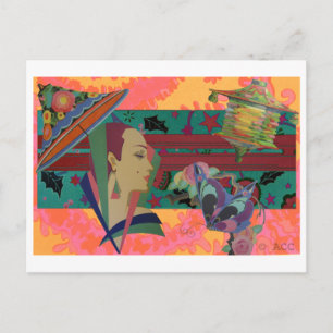 Carte Postale Art Déco - Splash couleur femme