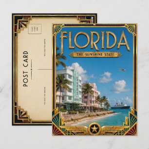 Carte Postale Art Déco vintage de l'âge d'or de Floride