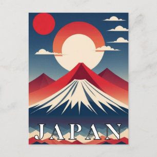 Carte Postale Art Déco Vintage Japon Soleil Rouge Voyage